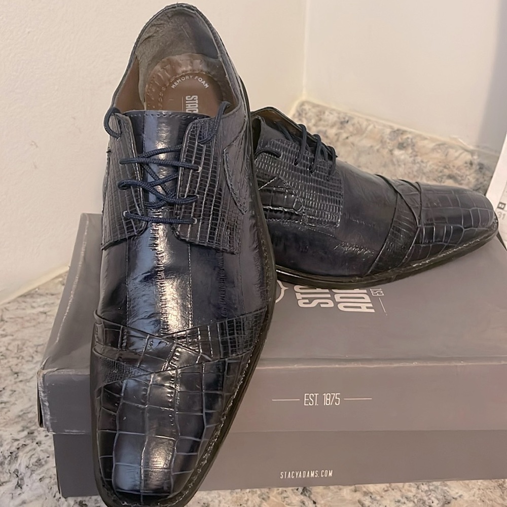Men Shoes, Navy blue, Stacy Adams, size 10 1/2 medium, leather upper & outsoul